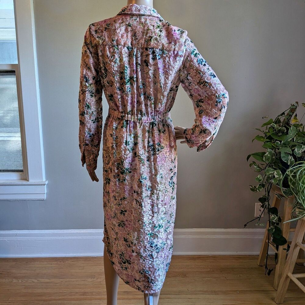 Hemant & Nandita Floral Velvet Midi Dress Triana Button Front Semi Sheer Small - Picture 4 of 10